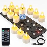 Yme Lot de 12 bougies chauffe plat rechargeables avec fonction minuterie et station de charge   Étanche   Rechargeable   Avec télécommande   Minuterie   Pour la maison, Halloween, citrouille, Noël,