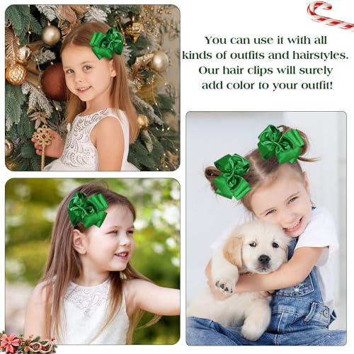 CN 4.5 Inch Green Glitter Hair Bows for Girls Alligator Clips Sparkly Satin Hair Accessories for Kids Toddler Women on Birthday Wedding Christmas and Party