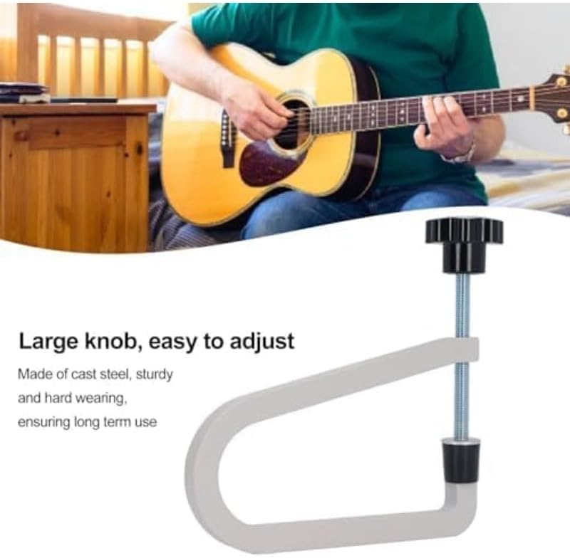 Acoustic Guitar Bridge Clamp Deep Throat C Clamp Cast Steel Luthier Tool Adjustable Pressure Extended Reach Clamp for Guitar Bridge Repair Building Maintenance Use