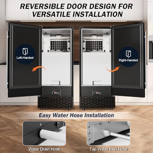 Image of SOZT Under Counter Ice Maker, 120LBS /24H Commercial Ice Machine | Self-Cleaning & 24H Timer, 30LBS Storage - Reversible Door, Built-in /Freestanding Design for Home Bar Cafe Restaurant