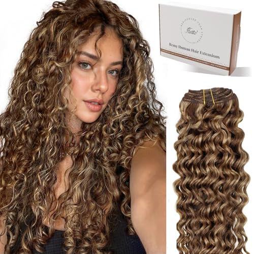 Hetto Curly Hair Extensions Clip in Human Hair Deep Wavy
