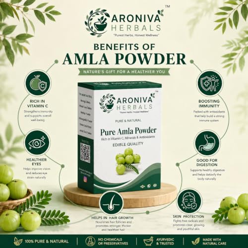 Image of Aroniva Herbals Pure Organic Amla Powder for Hair Growth, Glowing Skin & Immunity | Indian Gooseberry (Emblica Officinalis)