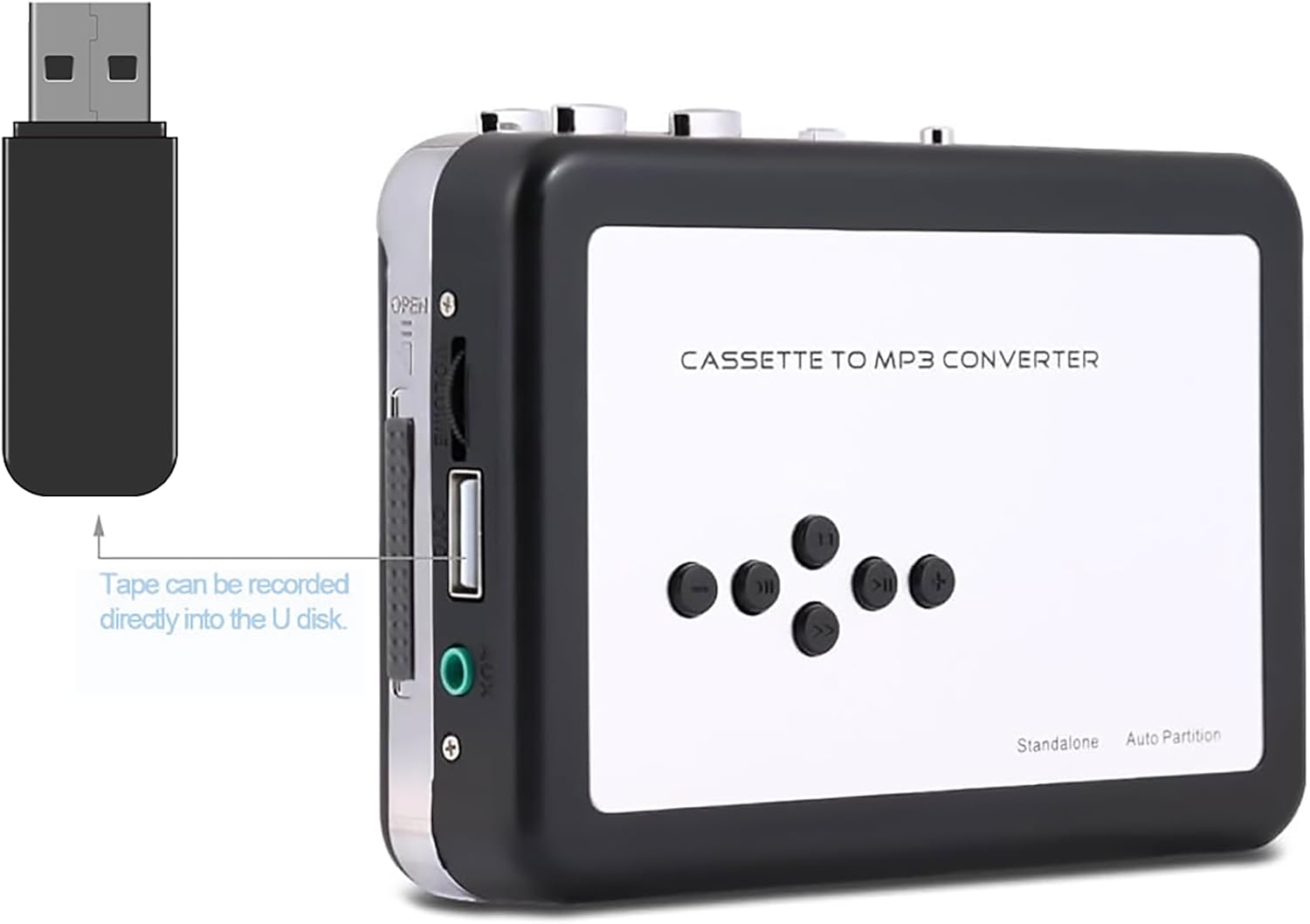 Cassette to MP3 Converter, Portable Cassette Player with Metal Movement, U Disk Direct Plug Cassette to Digital Converter for Tape to Digital Audio Conversion