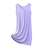 Plus Size Nightgown for Women Crew Neck Chemise Sleepwear Sleeveless Cotton Nightwear Loose Comfy Nightshirts