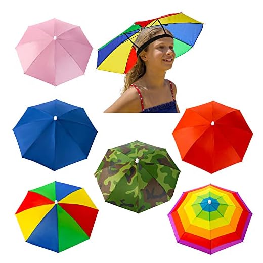 6 Pack Umbrella Hat Rainbow Umbrella Hat for Kids Adult Women, Colorful Umbrella Hat Rainbow Head Umbrella Cap for Sun 20 Inch Diameter Folding Waterproof Elastic Fishing Rain Hats for Outdoor Party