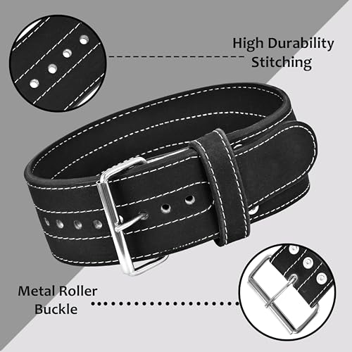 POZTEV Single Prong Powerlifting Belt for Men & Women-Premium Leather 4”Wide 10mm Thick Weightlifting Belt for Back Support & Stability-Adjustable Gym Belt for Squats, Deadlifts & Heavy Lifts (Black, Medium)