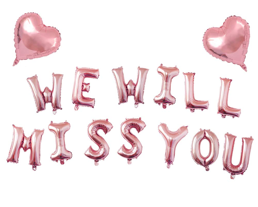 AnnoDeelWE WILL MISS YOU Letter Balloons Banner, 16inch Rose Gold We Will Miss You Letter Mylar Balloons Rose Gold Heart Balloons for Going Away Goodbye Retirement Farewell Party Graduation