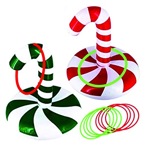 MeiGuiSha christmas games ring toss game inflatable candy can (2 Park Christmas Candy Cane 2 Hats & 8 Rings &1 Gift Bag)