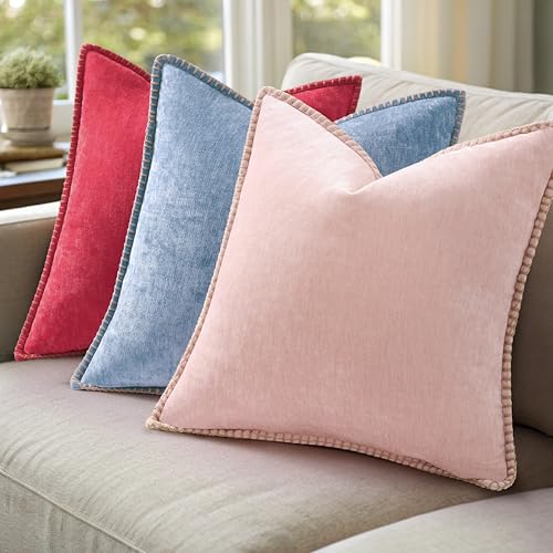 Image of decorUhome Soft Chenille Throw Pillow Covers 18x18 Set of 2 Christmas Red