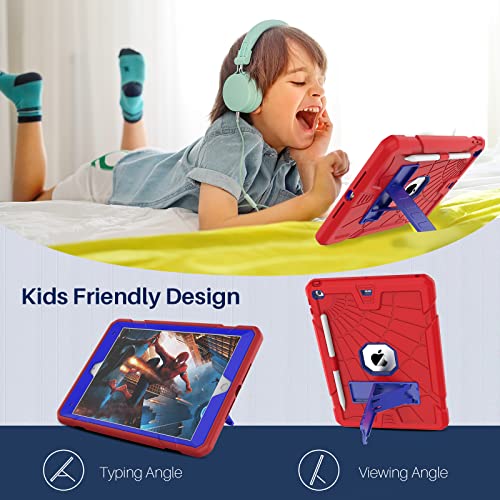 Image of Herize iPad 9th Generation Cover 10.2 Inch for Kids 2021 with Pencil Holder | iPad 9th Generation Cover 7 8 9 Gen with Stand | Heavy Duty Rugged iPad 8th /7th Gen Case 2020 /2019 | Red Blue