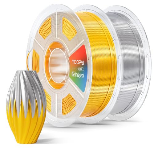 YOOPAI Silk PLA Filament 1.75mm, Chrome-Like Glossy Shine, Ultra-Smooth Silk Finish, Upgraded Stability Formula, Easy Printing 3D Printer Filament, 2kg Spool (4.4lbs), Gold+ Silver