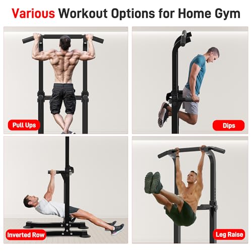 Outdoor Basic Power Tower, Pull Up Bar and Dip Station for Home Gym, 1400LBS Weight Capacity, Adjustable Height, Heavy Duty Steel Frame for Calisthenics, Strength Training Fitness Equipment​ (Power Tower Lite) - Thumbnail 6