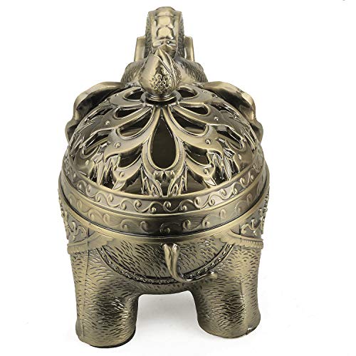 K Cool Metal Backflow Incense Holder Elephant Cone Coil Incense Burner Ash Catcher With Lid, Aromatherapy Ornament Home Office Decoration For Indoor Outdoor (Bronze) #TOP4
