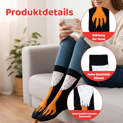 Yuwnd 2 Paar Chicken Leg Socks, Hühner Hässliche Socken, Feet Hühnerbein Socken, Sockens Hühnerbeine Lustige Kostüme Geschenke Witzige für Damen Herren Faschingskostüm (Rot & Schwarz)