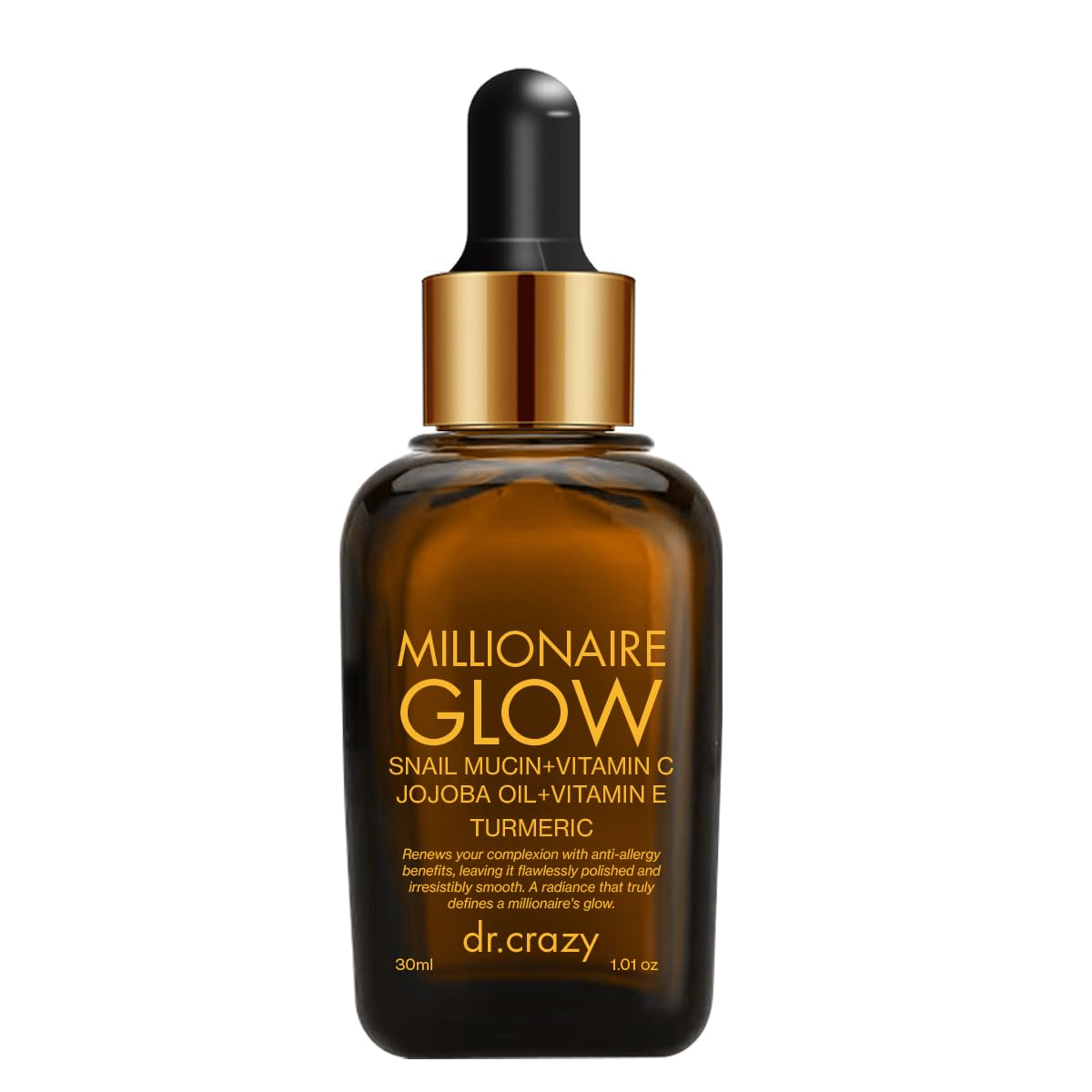Dr. Crazy Millionaire Glow Vitamin C Serum for Face - Hydrating Glow Up Serum With Turmeric, Niacinamide, Hyaluronic Acid, Snail Mucin & Vitamin E - Fades Dark Spots & Evens Skin Tone – 30ml