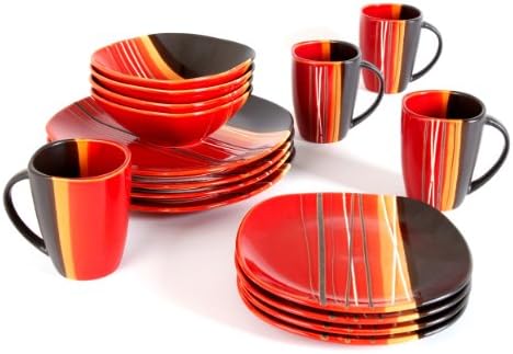 Home Trends Bazaar Dinnerware, 1, Red/Black/White/Orange Stripes
