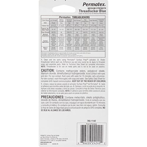 Image of Permatex 24240-6PK Medium Strength Threadlocker Blue, 36 ml (Pack of 6)