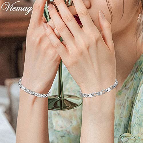 Vicmag 2Pcs Magnetic Bracelets For Women Arthritis Pain Relief Titanium Steel With Magnets Jewelry Gift With Adjustment Tool Health Magnetic Field Therapy #TOP2