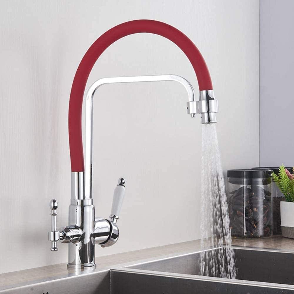 Mitigeur évier cuisine double sortie eau pure et chrome orientable 360