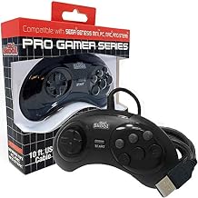 Old Skool USB Controller 6-Button Arcade Pad Compatible with Sega Genesis Mini, PS3, PC, Mac, Steam, Nintendo Switch - USB Port Black