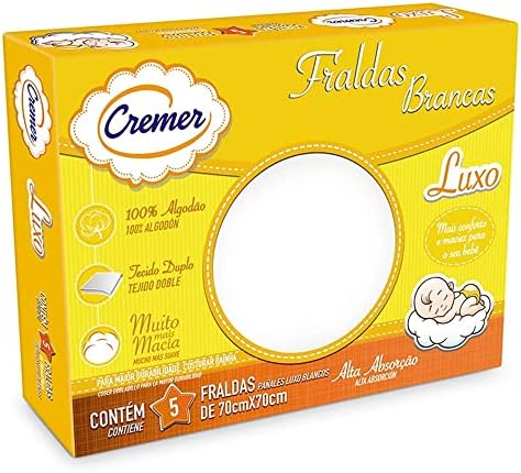 Cremer Fralda Luxo Branca 70 X 70 Cm Pc Com 5 Unidades (Embalagem...