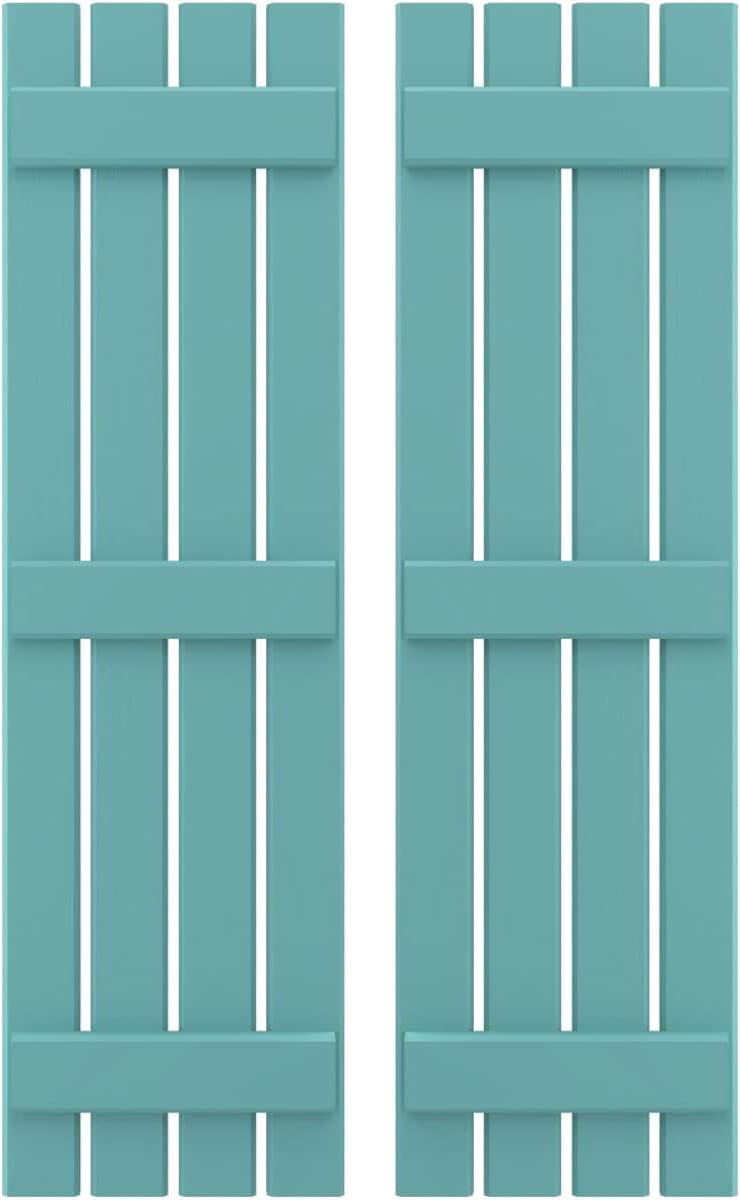 Ekena Millwork ARW401SB415X71PTH Americraft Four 3 Exterior Real Wood Spaced Board-n-Batten Shutters (Per Pair), Pure Turquoise