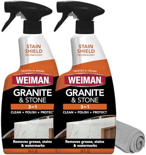 Weiman Granite Cleaner Polish and Protect 3 in 1-2 Pack - Streak-Free, pH Neutral Formula for Daily Use on Interior & Exterior Natural Stone w/Micro Fiber Towel