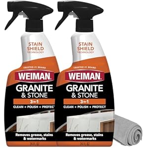Weiman Granite Cleaner Polish and Protect, Streak Free, pH Neutral Formula for Daily Use on Interior & Exterior Natural Stone with Microfiber Towel, 3 in 1-2 Pack