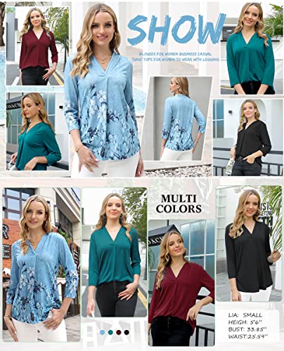 Womens Dress Shirts And Blouses Ladies 3/4 Seeve V Neck Tops Office Work Shirts For Women Business Work Clothes Office Professional Tunic Tops Soft A Line Tunic Tops 3/4 Sleeve Red Blouse Xl #TOP3