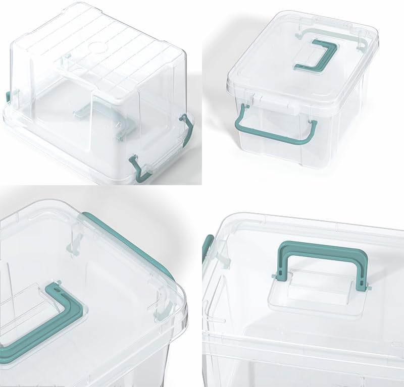 Miniatura 3 de Paquete de 7 contenedores de almacenamiento pequeños de plástico, caja apilable con tapas, con asa, recipiente de plástico transparente para