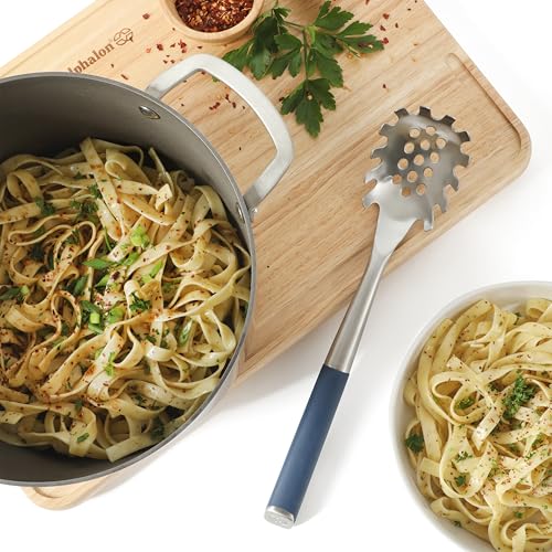 Calphalon Edge Pasta Server, Stainless Steel Spaghetti Server with Silicone Handle, Heat-Resistant Nonstick-Safe Pasta Serving Fork for Easy Serving, Navy - Navy Blue by Calphalon - Image 3
