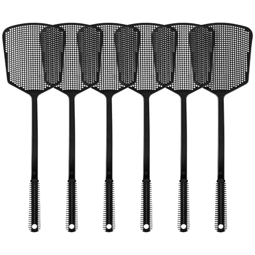6-Pack Heavy Duty Long Handle Fly Swatter, Fly Swatter for Indoors, Black