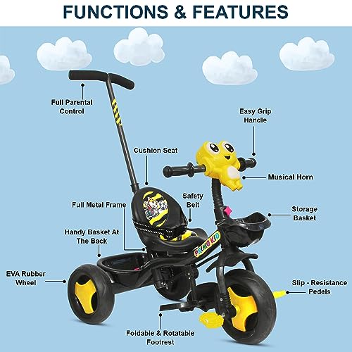 Image of Primo Kid Toys Tricycle for Kids 1 Years+, Plug & Play Tricycle for Kids. Ride on with Safety Seat Belt, Dual Storage Space & Parental Handle.