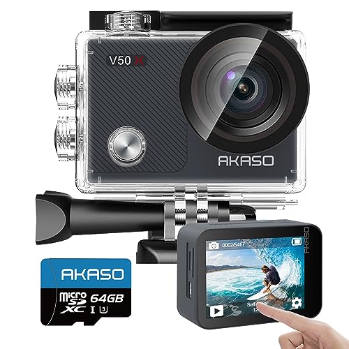 AKASO アクションカメラ V50X，4K30fps 20MP 64GB microSDメモリーカード付き...