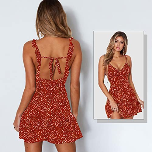 DYNWAVE Vestido feminino verão com decote em V sem encosto curto vestido tipo sling Lady menina casu