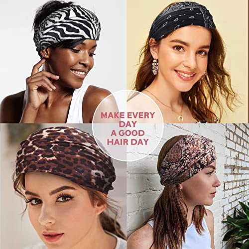 Yeshan Wide Boho Headbands For Women Non-Slip Leopard Print Headwraps Yoga Running Sports Workout Gym Turbans Bandana Headbands,Pack Of 6 #TOP5