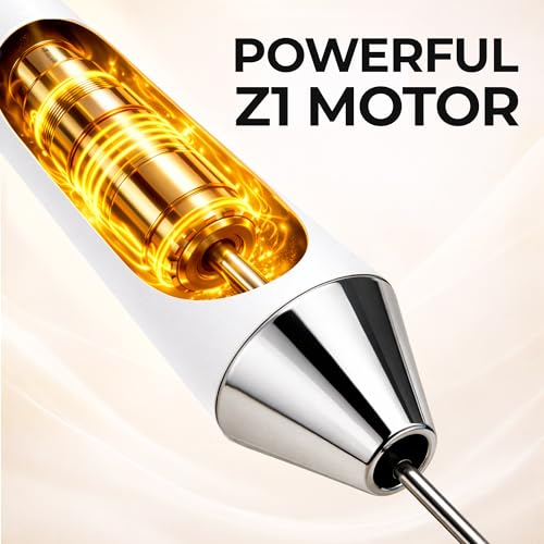 Image of Zulay Kitchen Rechargeable Milk Frother Handheld - Frother Wand, Drink Mixer, Electric Whisk Frother, for Cappuccinos, Matcha & Protein Powder - Ultra Metal 4 Whisk, 1800mAh White