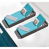 Patiorama Patio Chaise Lounge Chair, Sun Lounger, Outdoor Pool Beach Brown PE Rattan Wicker Reclining Chair W/Adjustable Backrest and Removable Cushion (Turquoise), Set of 2