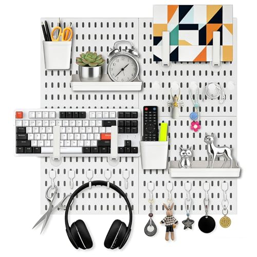 Cioquli Stecktafel Wand Organizer 30 x 30 cm 4er Pack Stecktafel-Kombinationsset mit 23 Zubehör Einfache Installation Lochplatte für Zuhause Büro Garage Bastelraum