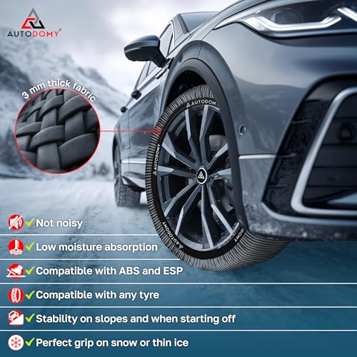 Autodomy Tekstylne Łańcuchy Śniegowe Kompatybilne ze Wszystkimi Oponami (M) | Skarpety na Opony Zimowe, Które Nie Uszkadzają Opony | Tekstylne Łańcuchy Śniegowe do Samochodów, Zatwierdzone w UE