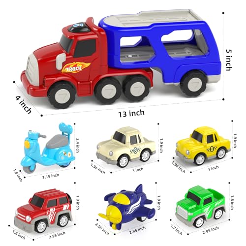 Miniatura 6 de Usrela Camión Juguetes Para Niños De 3 4 5 Años, Juguetes De Coche Camión Con 6 Juguetes De Coche, 7 En 1 Transportador De Coche Con Luz Y Música, Juguetes Regalo Para Cumpleaños Navidad
