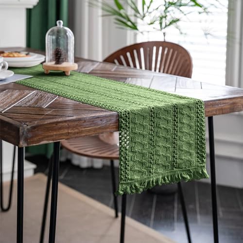 Macrame Table Runner Green Boho Table Runners with Tassels 12x48in by Alynsehom - Used condition - Image 3