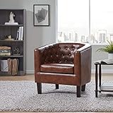 BELLEZE Elegant Upholstered Tufted Barrel Accent Chair Roll Armrest Club Chair for Living Room...