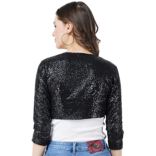 Image of Women Cropped Length Sequinned /Embroidered Front Open Shrug /Bolero with Lining