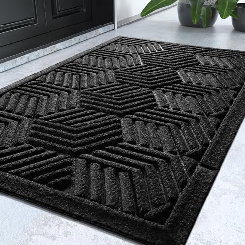Yimobra Door Mats Outdoor 29.5x17, All-Season Waterproof Outdoor Mats for Front Door Entrance with Drainage Holes, Heavy Duty Non-Slip Doormat for Garage Patio Entryway Indoor, Black