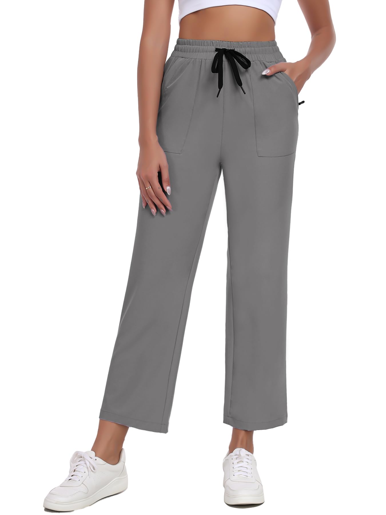 Womens Wide Leg Pants Casual Pants Elastic Waist Drawstring Lounge Work Travel Comfy Trousers Pants