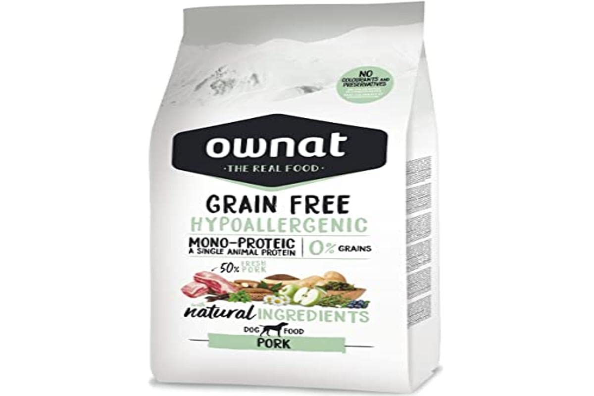 Ownat Pienso para Perros de Cerdo Hipoalergénico Sin Granos (3 kg) Perros con Ingredientes Naturales sin Preservantes ni Colorantes, Comida Alta en Proteínas.