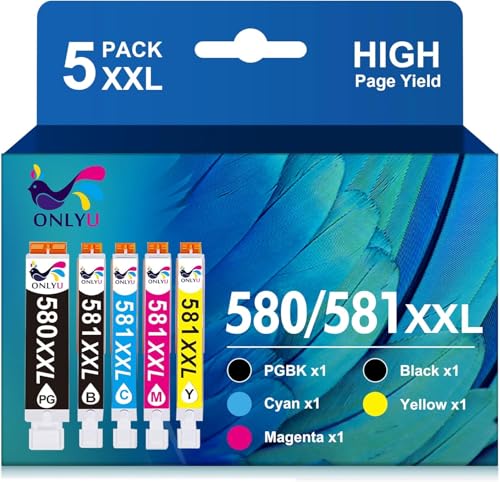 ONLYU kompatibler Tintenpatronen Ersatz für Canon PGI-580XXL CLI-581XXL für Canon Pixma TS6150 TS6151 TS6250 TS6251 TS6350 TR7550 TS8150 TS8151 TR8550 TS9150 (1PGBK 1Schwarz 1Cyan 1Magenta 1Gelb)