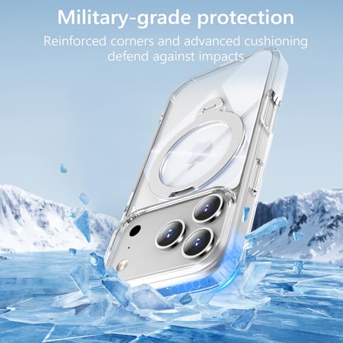 TaeliorTech 360° Spin Invisible Magnetic Stand for iPhone 17 Pro Case [Military Grade Shockproof] [Compatible with MagSafe] Slim Translucent Matte Phone Case for iPhone 17 Pro (6.3"),Clear by TaeliorTech - Image 4