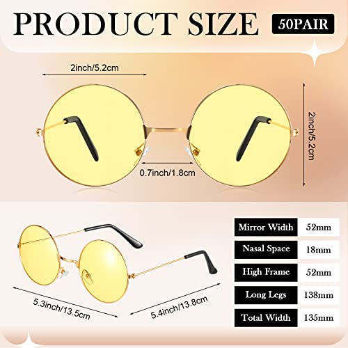 Image of Kanayu 50 Pairs Round Hippie Sunglasses Bulk Circle Colored Disco Glasses Groovy 70s Sunglasses for Party Women Men
